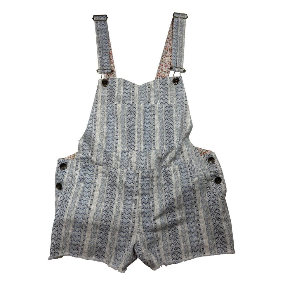 Element‎ Blue Chevron Stripe Floral Lined Shortalls Overalls Juniors Large L